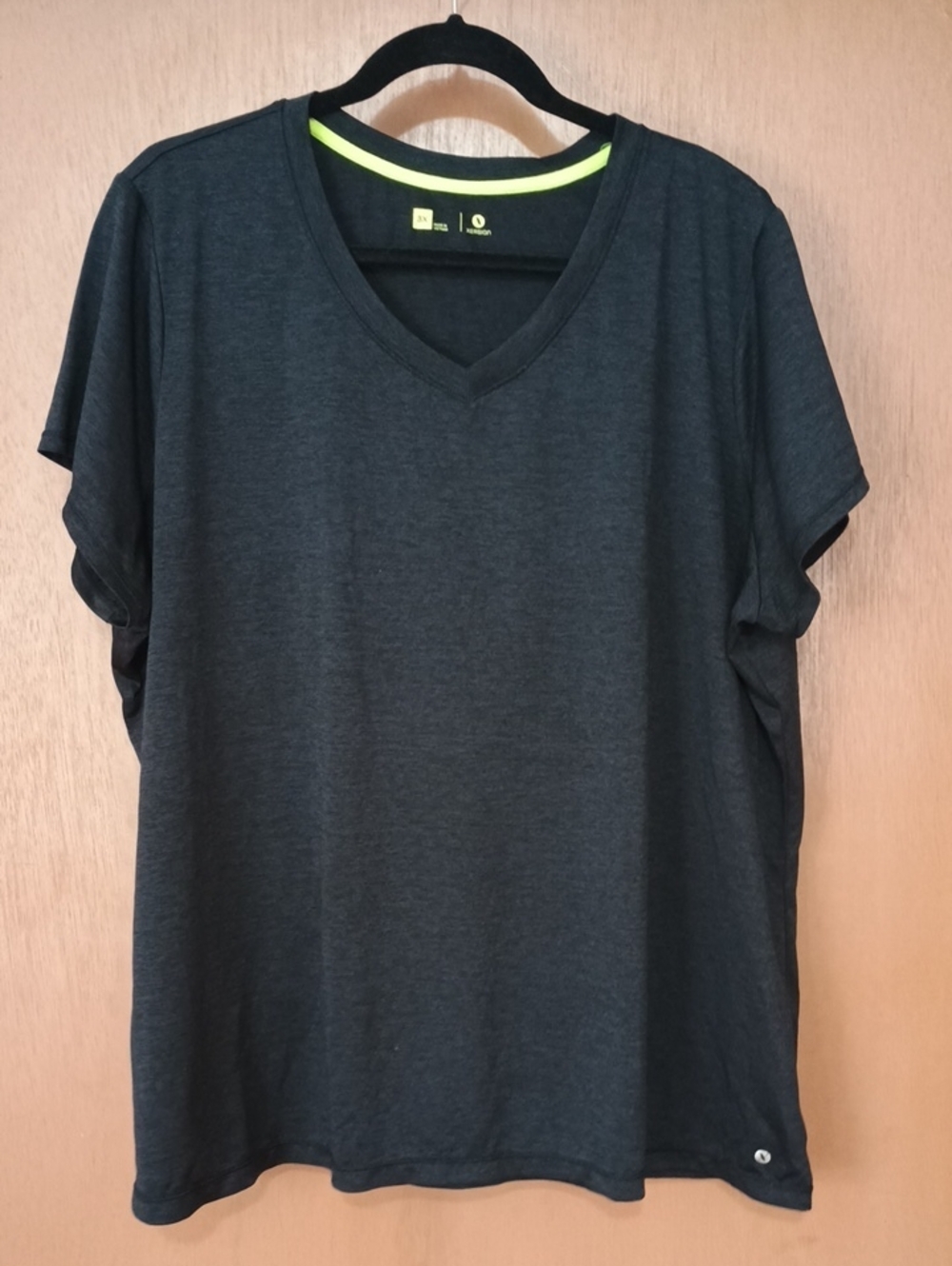 XersionCharcoal V-Neck Tee with Neon Trim